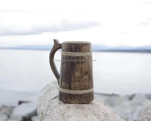 BINSADIQ CRAFTS Wholesale Eco-Friendly Disposable Wooden <b>Mug</b> Handle Classic Design <b>Large</b> Capacity Portable Solid Wood Food Grade - Product Image 1