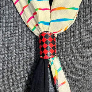 Handmade Leather Bandana Slide Western Scarf Ring Checkerboard Bandana Cuff Stylish Bandana Holder for Cowgirl Cowboy Outfits - Product Image 4