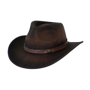 Sombrero Vaquero de Cuero Bicolor Marrón y Beige Estilo Cattleman con Banda de Cuero Trenzado - Product Image 4