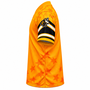 Maillot de football américain personnalisé sublimé, col en V, manches courtes, logo cheval orange, maille respirante, vêtements unisexes pour adultes - Product Image 3
