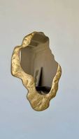 Miroir mural carré moderne en verre avec cadre doré, design artistique décoratif glamour, utilisation en chambre, sans électricité