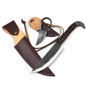 Couteau Viking forgé à la main, fourreau en cuir, acier au carbone, bricolage, industriel, survie en plein air, camping, chasse, OEM - Product Image 1