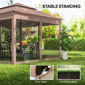 Gazebo Pop-up da Esterno 3,35 x 3,35 m con Tettoia Impermeabile, Struttura in Acciaio, Zanzariera con Cerniera e Borsa per il Trasporto - Marrone - Product Image 5