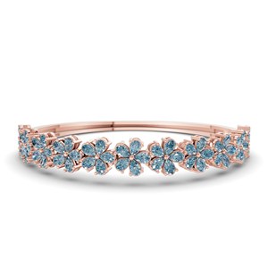 Nouveau design, dernière arrivée : Bracelet jonc ouvrable en or 14 carats pour femme, avec diamant de laboratoire bleu glace taille poire en forme de pétale (1 carat) Tw. - Product Image 1