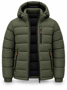 Veste matelassée à capuche pour homme, vert olive, rembourrage en polyester, imperméable, séchage rapide, coupe-vent, fermeture éclair, décontractée, hiver, logo personnalisé - Product Image 4