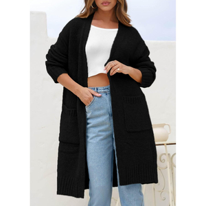 Cardigan long en maille côtelée essentiel pour femme, ouvert sur le devant, à manches longues, pour l'automne et l'hiver, style décontracté, idéal pour l'hiver - Product Image 5