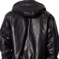 Veste d'hiver pour homme en cuir véritable noir, style streetwear, coupe oversize, à capuche, fermeture éclair frontale, poignets et ourlet côtelés, mode personnalisée haut de gamme