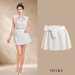 กระโปรงสั้นผ้าลูกไม้เอวสูงทรงเอไลน์สีขาวสำหรับผู้หญิงผ้านุ่มใส่จินนี่ทุกฤดู - Product Image 1