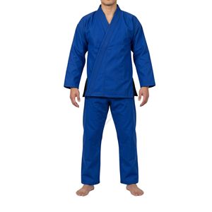 Ensemble de Kimono de Karaté Bleu Moyen de Qualité Supérieure, Tissu Mélange Coton-Polyester Poids Standard, Respirant, pour l'Entraînement - Product Image 1