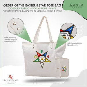 Sac fourre-tout en toile brodé Eastern Star avec fermeture éclair, pochette blanche imperméable assortie, accessoire de shopping toutes saisons - Product Image 4