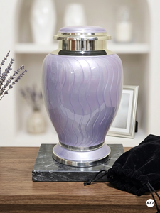 Enamel Aluminium Cremation <b>Urn</b> Secure Threaded Lid Unique Hand-Design Wave Pattern | Durable Adult Human Ashes Funeral <b>Urn</b> - Product Image 2