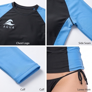 <b>Women's</b> Long Sleeve <b>Swim</b> Rash Guard Custom Logo Color Block Quick Dry UV Beach Tee Breathable UV-Protection <b>Swim</b> Tee Ladies - Product Image 6