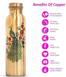 Botella de Agua de Cobre con Diseño de Pavo Real, Estilo Oriental, Ecológica, para Beber al Aire Libre - Product Image 3
