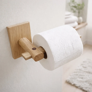 Portarrollos de papel higiénico nórdico de madera para montar en la pared con estante, organizador de baño de un solo nivel - Product Image 5