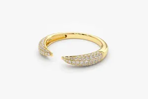 14K Real Gold Stackable Open Cuff Ring with Micro Pave set Lab Created Diamond Adjustable Open Gold Ring by Indian Manufacturer - Product Image 5