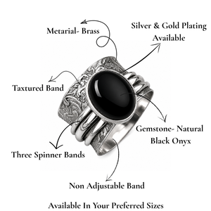 Gothic Black Onyx <b>Ring</b> Vintage Floral Engraved Spinner <b>Ring</b> Handmade Silver Jewelry for men and women - Product Image 2