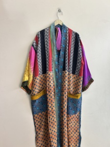 Bata Kimono Larga de Algodón Tejido para Mujer, Manga Larga, Estampado Floral, Ropa de Dormir Informal, Bata de Verano - Product Image 5