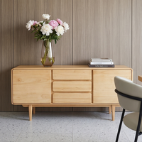 Buffet moderne scandinave minimaliste en teck massif, meuble de rangement, console de salon, table pour hôtel et école