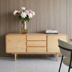 Buffet moderne minimaliste en teck massif, meuble de rangement pour salon, console en bois - Product Image 5