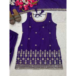 Ensemble Salwar Kameez en polyester de créateur pour soirée, avec haut, dhoti et dupatta - Product Image 1