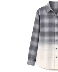 Camisa de Franela a Cuadros Gris Degradado Personalizada para Mujer, Manga Larga, Cierre de Botones, Estilo Casual, Mezcla de Algodón, Blusa para Otoño e Invierno - Product Image 3
