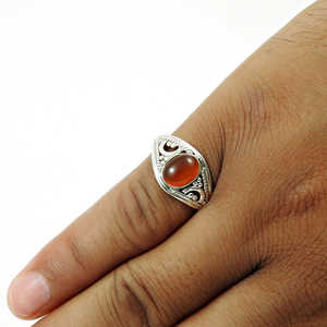 Anillo de piedra preciosa cornalina con corte oval brillante, plata de ley 925, anillo hecho a mano con piedra preciosa, joyería boho bonita a un precio razonable. - Product Image 3