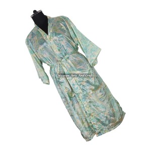 KL001 Vintage Sari Kimono Long <b>Robe</b> Autumn/Winter Floral Print Bohemian Oversized Full Length Blended Poly Silk Quick <b>Dry</b> - Product Image 3