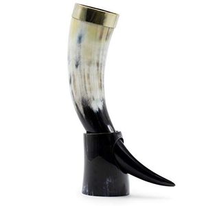 Jarra de Cuerno Escandinava Hecha a Mano con Soporte de Cuero, Taza Vikinga para Cerveza, Vajilla Rústica Medieval para Fiestas, Regalo - Product Image 4