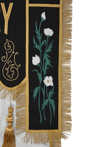 Estandarte de la Gran Compañía de Caballeros Templarios, Bordado a Máquina Personalizado, Negro, Blanco y Dorado, con Flecos y Borlas - Product Image 5