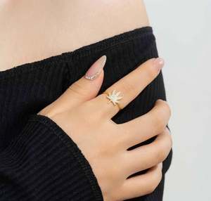 Anillo de Oro Puro de 10K/14K con Diseño de Hoja de Arce y Diamantes Cultivados en Laboratorio, Estilo Art Deco, Inspirado en la Naturaleza, Regalo del Día de San Valentín para Ella - Product Image 6