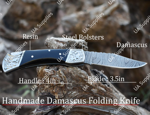 มีดอเนกประสงค์สำหรับเอาตัวรอดทางยุทธวิธี ใบมีดเหล็กดามัสกัสเกรดอุตสาหกรรม ผลิตตามสั่ง OEM ปลายใบมีดแบบ Drop Point ด้ามไม้ - Product Image 5