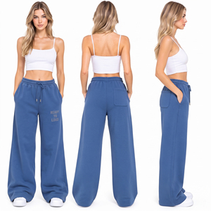Pantalon de survêtement large pour femme, taille haute, coupe ample, avec logo en strass, en molleton décontracté, longueur intégrale, fermeture à cordon - Product Image 5