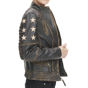 แจ็คเก็ตหนังแท้สไตล์วินเทจสีดำล้างสีสำหรับผู้หญิง  พร้อมโลโก้แบบกำหนดเองที่ทันสมัย เหมาะสำหรับฤดูหนาว  เสื้อโค้ทหนังแท้แนวสตรีทแฟชั่น - Product Image 2