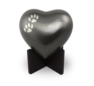 Matte <b>Black</b> <b>Heart</b> Shaped Pet Cremation Urn with Paw Print with stand Memorial Ashes Keepsake for Dogs & Cats - Product Image 1