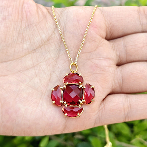 High quality <b>necklace</b> checker cut <b>ruby</b> quartz designer pendant <b>necklace</b> brass 18k gold plated prong set multi gemstone <b>necklace</b> - Product Image 1
