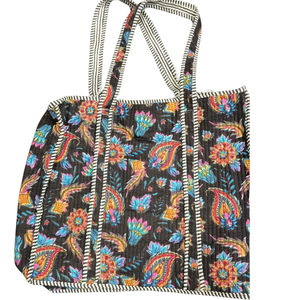 Colorful Quilted Cotton Tote <b>Bag</b> Premium Jaipur Hand Block Print Fashion Handbag Zipper Closure Durable Export Grade Stich - Product Image 1