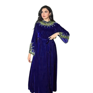 Luxury Velvet Embroidered <b>Turban</b> Dress Hand Embellished Beaded Floor-Length Traditional Party Wear Loose Fit Silk - Product Image 5