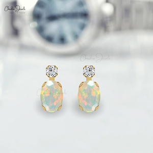 Verified Supplier 7x5mm Ethiopian <b>Opal</b> Studs 14k Solid <b>Gold</b> Diamond Accent Earrings Wedding Anniversary Gift Wholesale Lost - Product Image 5