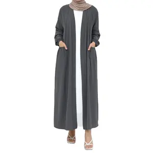 Front open 2024 Spring New Premium Muslim Abaya Women Two Pieces Long Dress Arab Clothing Abaya Latest design Belt waist