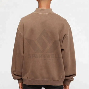 Sweat-shirt à col montant surdimensionné pour homme, marron, 100% coton, molleton français, pull décontracté à manches longues, vêtements d'automne et d'hiver - Product Image 2