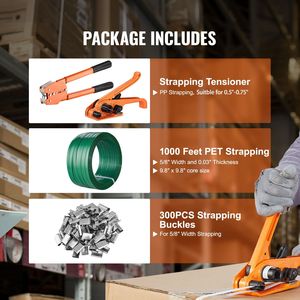 Kit di Imballaggio con 300 Sigilli Metallici e Tenditore per Nastro PET da 305m e Sigillatore per Imballaggio Pallet - Product Image 1