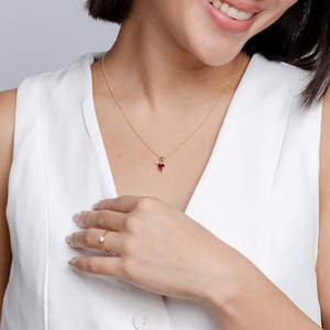 14K 18K Solid Gold Natural Heart-Shaped <b>Red</b> Ruby <b>Ribbon</b> Style Pendant With Diamond Classic Fine Jewelry Anniversary Gift For Her - Product Image 5