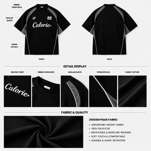 เสื้อยืดแขนสั้นผู้ชายทรงสปอร์ตขนาดใหญ่พิเศษ แคลอรี่ 22 สีดำ ผ้าเจอร์ซีย์แห้งเร็ว ทรงโอ-เนค พิมพ์ลาย ดีไซน์สวย 100% ผ้าฝ้าย คุณภาพสูง - Product Image 3