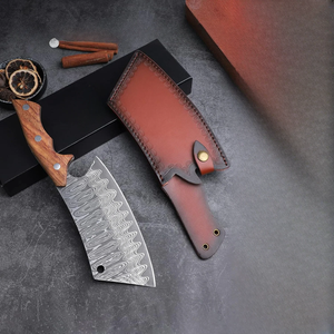 Couteau à découper artisanal moderne en acier Damas, avec manche en bois ambidextre, extra-affûté, forgé, compatible lave-vaisselle, étui en cuir - Product Image 6