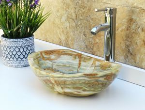 Dark Green Onyx Oval Shaped Vessel Sink Natural Stone Basin Brushed Finish Fire Resistant Contemporary Kitchen Dining Bathro - Product Image 4