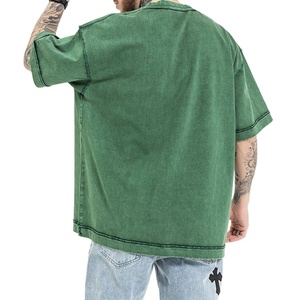 Camiseta negra de gran tamaño con lavado ácido Vintage con logotipo personalizado OEM, Camiseta de algodón de alta calidad lavable para hombre, estampado 2025 - Product Image 3