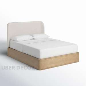 Cama de Plataforma Minimalista Personalizable OakGlide con Cabecera Tapizada 1000g, Fabricación Manual para Dormitorios Contemporáneos - Product Image 3
