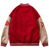 Blouson universitaire pour enfants Hustle, rouge et beige, avec patch lettre K brodé, en laine vintage, col montant, style skatepark, unisexe, streetwear d'hiver