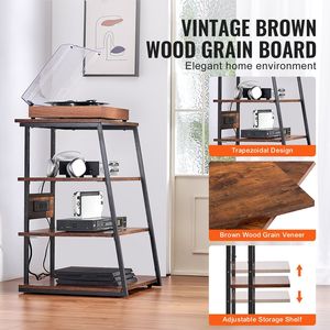 Soporte de TV de Esquina de 4 Niveles con Enchufes y Luces LED, Estantes de Madera Ajustables en Altura para Reproductores de DVD/Reproductores de Discos - Product Image 3