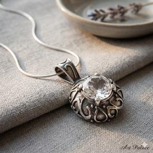 R Art Palace Colgante Solitario Vintage con Flor y Engaste de Bisel de Cristal Redondo, Bañado en Plata Antigua, Amuleto Unisex - Product Image 3